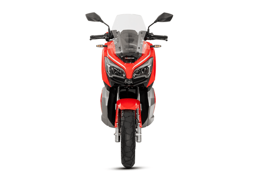 Motocicleta marca QJ modelo ATR150cc color rojo frente