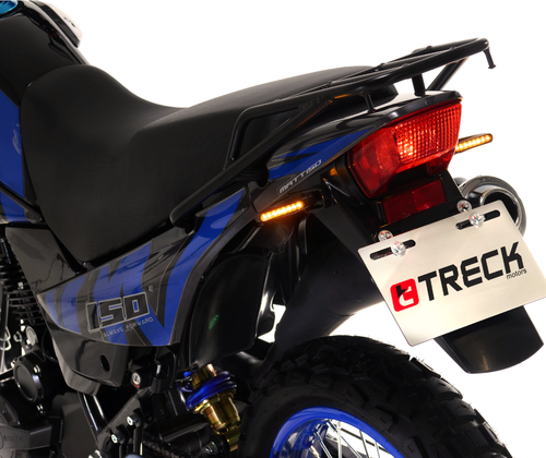 Motocicleta marca Treck modelo Matt 150cc color azul lus trasera