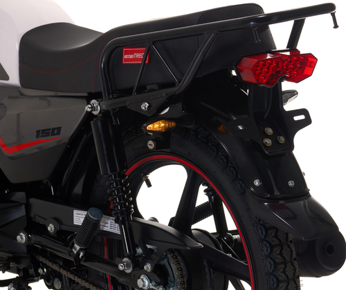 Motocicleta marca Treck modelo Trapper 150cc color blanco luz trasera