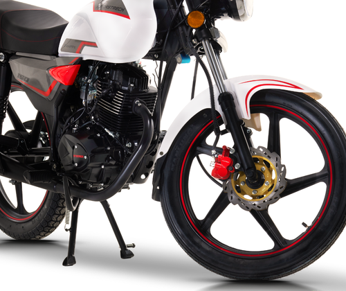 Motocicleta marca Treck modelo Trapper 150cc color blanco rueda